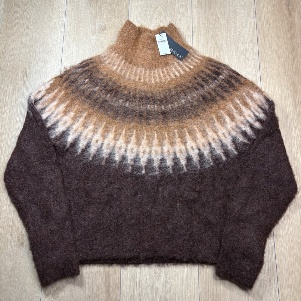 Banana Republic Womens Alpaca Blend Fair Isle Mock Neck Sweater Brown Medium